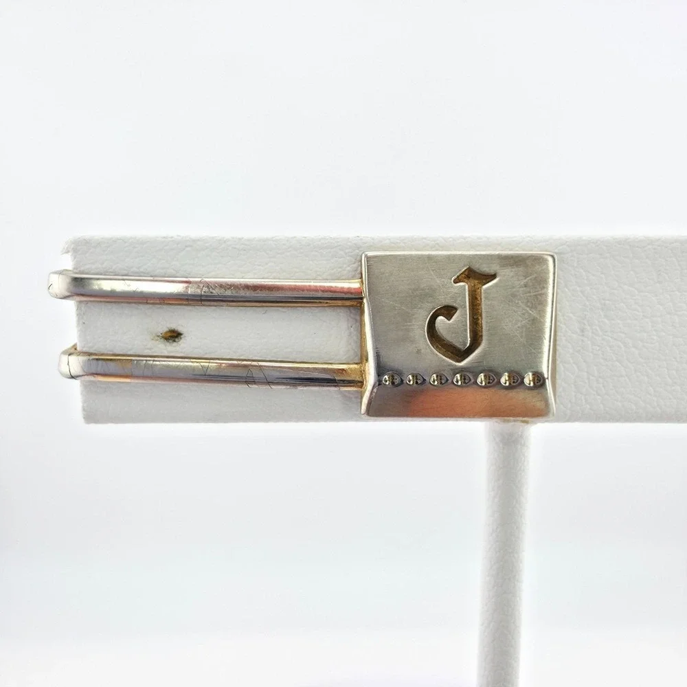 Vtg HICKOK USA Initial 'J' Tie Clip Tie Bar Tie Clasp Men's Silver & Gold Tone